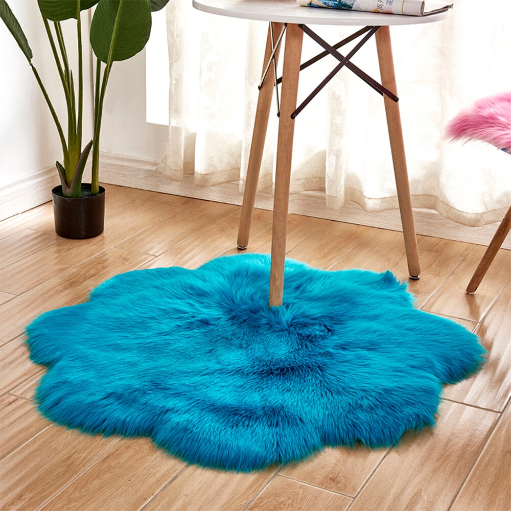 Tapis en peau de mouton en forme de fleur, housse de chaise, doux, en laine artificielle, chaud, poilu, soyeux, décoration de chambre à coucher, salon, coussin de siège