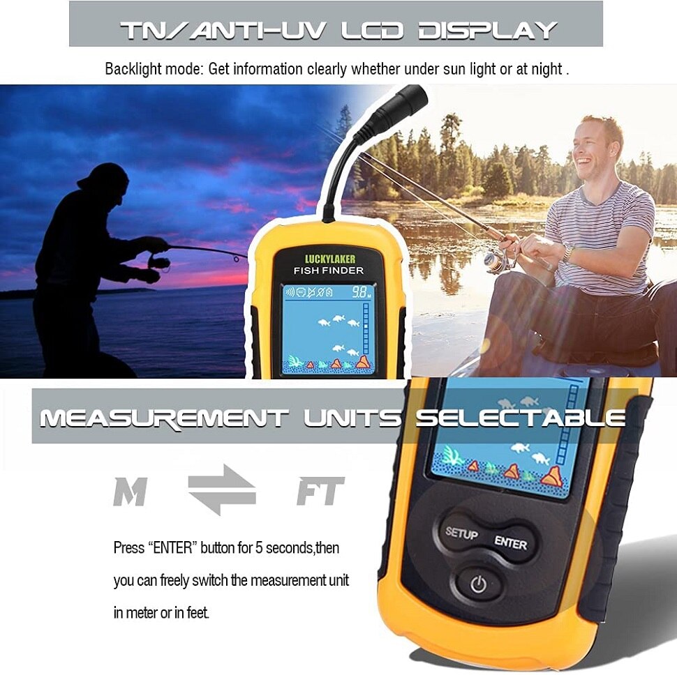 LUCKY Kayak Handheld Fish Finders Fishing Boat Depth Fishing Finder Display Sonar Fish Finder Portable LCD for Boat Canoe