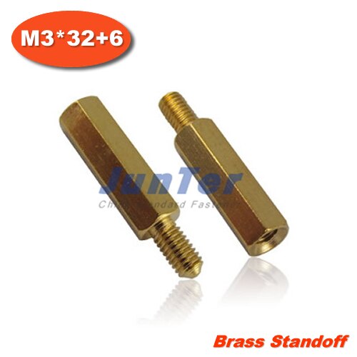 100 stuks/partij messing afstandhouder  m3 mannelijk x  m3 vrouwelijk  -32mm draad 6mm