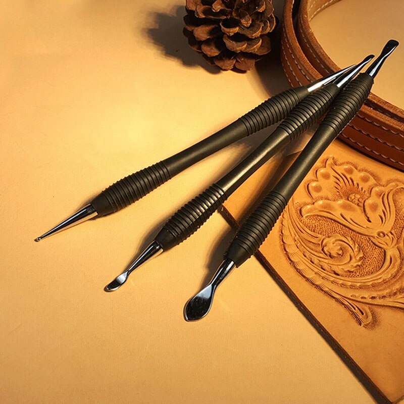 3Pcs/Set Leather Modeling Carving Tools Set Rubber Handle Modeling Point Stylus Spoon Leather Embossing Tool Kit