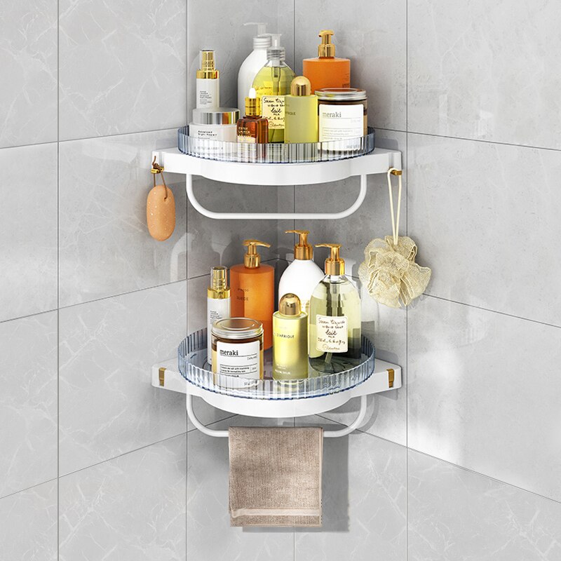 Joybos Bathroom Racks Rotating Corner Shelf Racks Bathroom Organizer Shelf Shampoo Cosmetic Storage Bathroom Accessories: white-2 layers