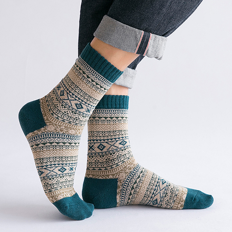 HSS-Meias masculinas de lã de ovelha, grossas e quentes, estilo retrô, moda colorida, botas de neve, inverno, marca, 5 pares