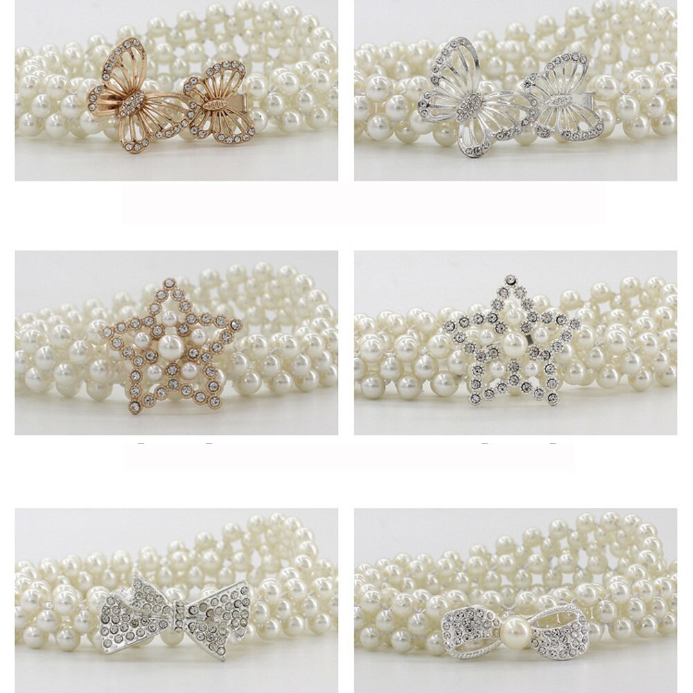 1PC Women Pearl Waist Belt Chain Rhinestone Elastic Pearl Dress Chain Belt Dress Decorative Belt Female Chain