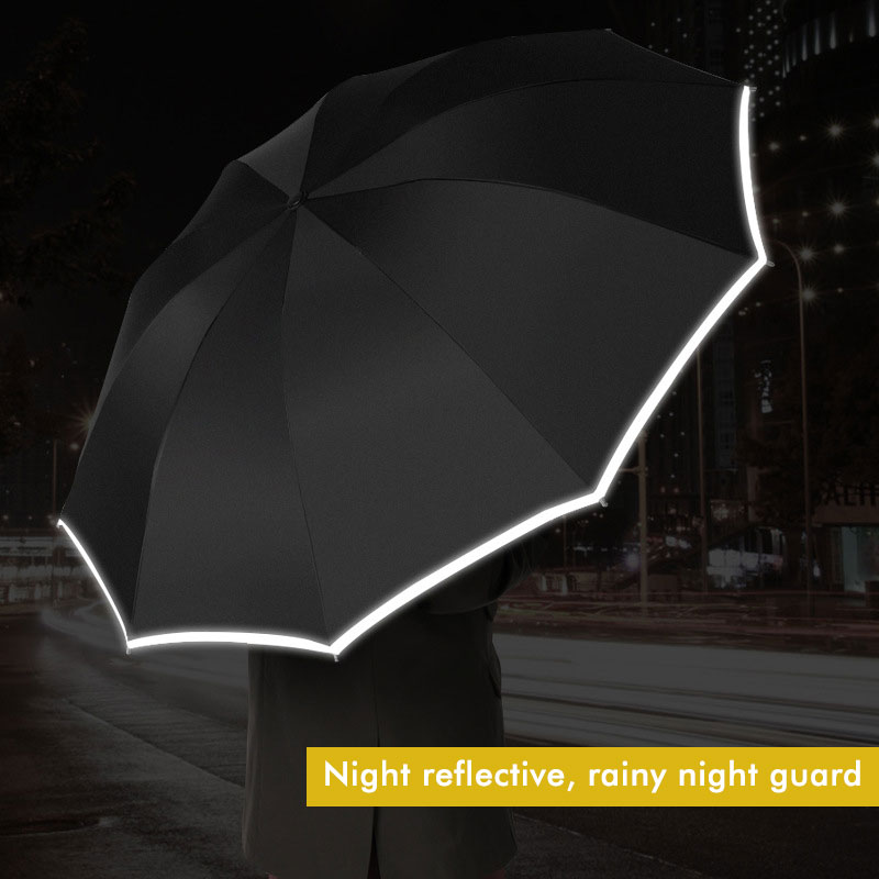 Windproof Reverse Folding Automatic Rain Umbrella Men Women 3Folding Rain Umbrella 10 Ribs Reflective Stripe Portable Parasol