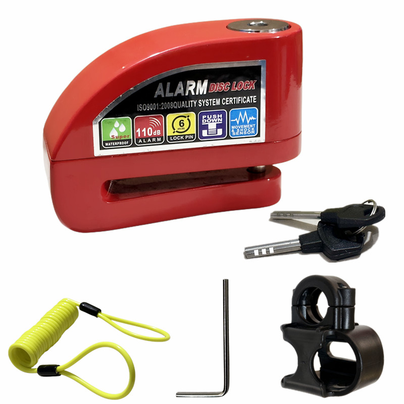Blocco allarme moto impermeabile Blocco antifurto di sicurezza per scooter bici Blocco freno a disco moto + staffa di blocco + corda promemoria: Rosso