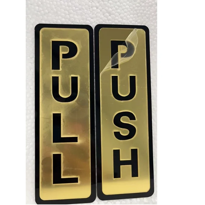 Señal de puerta de empuje y tracción, pegatinas de pared de espejo 3D, letras, calcomanía de símbolo de empuje y tracción para tienda, Hotel, restaurante, cafetería, banco, centro comercial, decoración: Oro