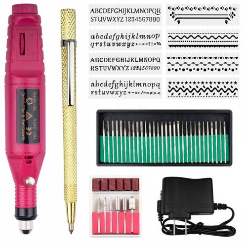 Mini caneta gravadora elétrica, 70 peças, mini vibro diy, kit de ferramentas de gravação para metal, vidro, cerâmica, plástico, madeira, joia, plugue eu us,: Vermelho / US Plug