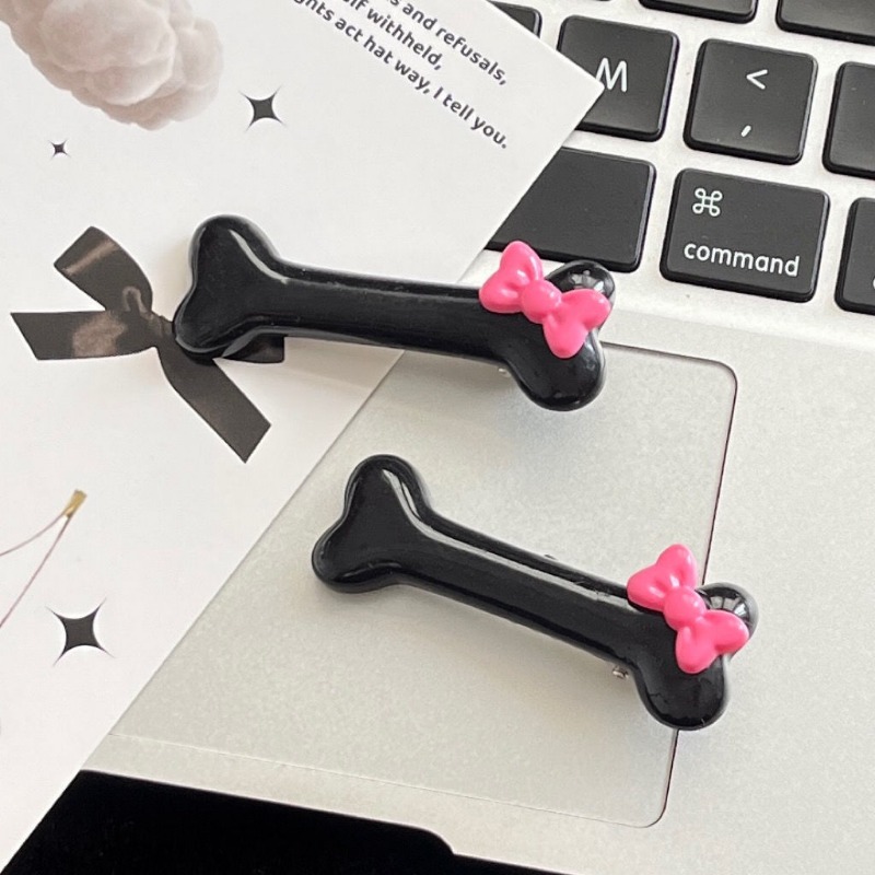 Pinzas para el pelo con forma de hueso de perro con lazo rosa Kawaii, horquilla de hueso Popular en blanco y negro, accesorios de pasadores de pico de pato encantadores para niñas