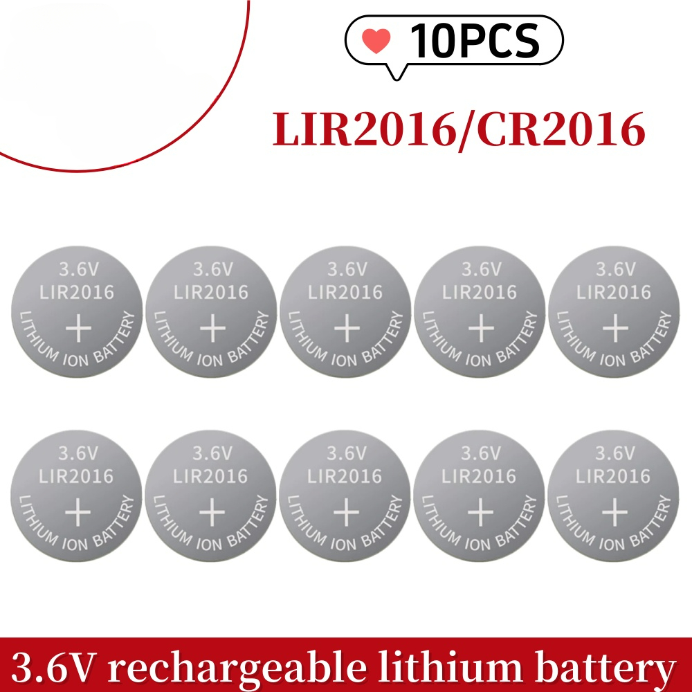10PCS LIR2032 LIR2016 LIR2025 LIR2430 LIR2450 LIR1632 3.6V Bateria de Lítio Recarregável Substitui CR2032 2016 2025 2430 2450: Preto