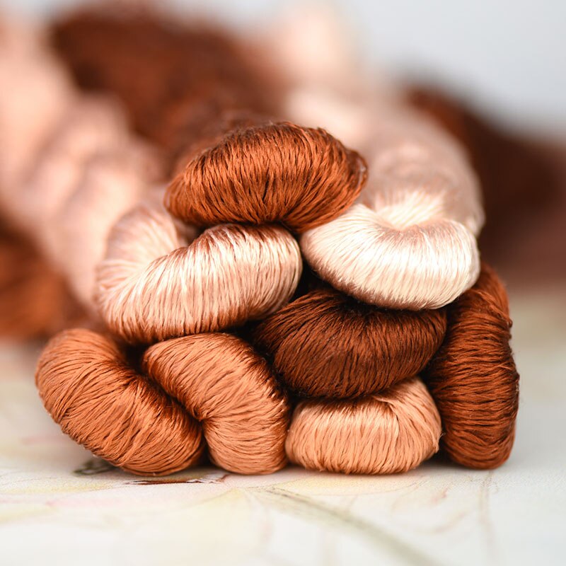 silk embroidery thread / 100% silk thread /hand embroidery embroider cross stitch/ reddish brown/8 gradient colors