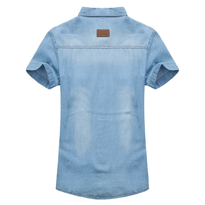 Sommermærke denimskjorte herre bomuld korte ærmer turn-down krave herre skjorter casual slim fit herre jeans skjorter chemise homme