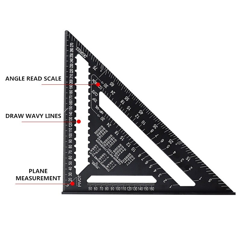 12" Triangle Angle Protractor Aluminum Alloy Woodworking Ruler Protractor Framing Carpenter Square Protractor Measuring Tools