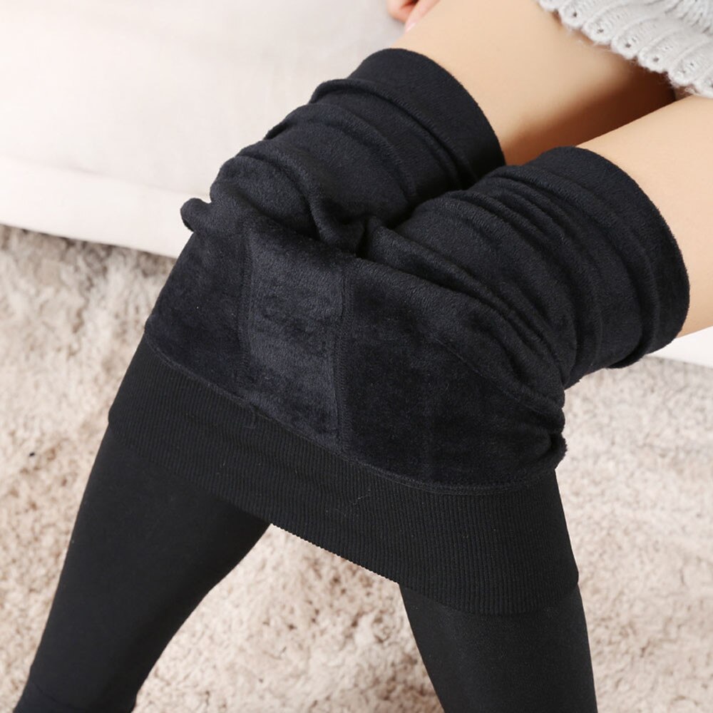# Z30-mallas cálidas de terciopelo para mujer, hasta el tobillo, pantalones lisos para mantener el calor, Leggings de cintura alta, talla única: Black 