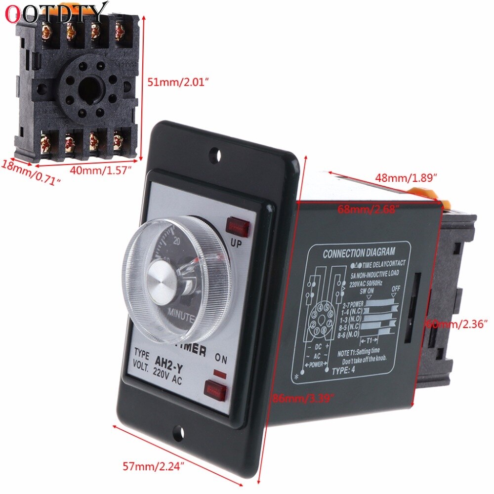 Temporizador de relé de 0 a 60 segundos/minutos con enchufe Base CA 220V, interruptor de tiempo de AH2-Y