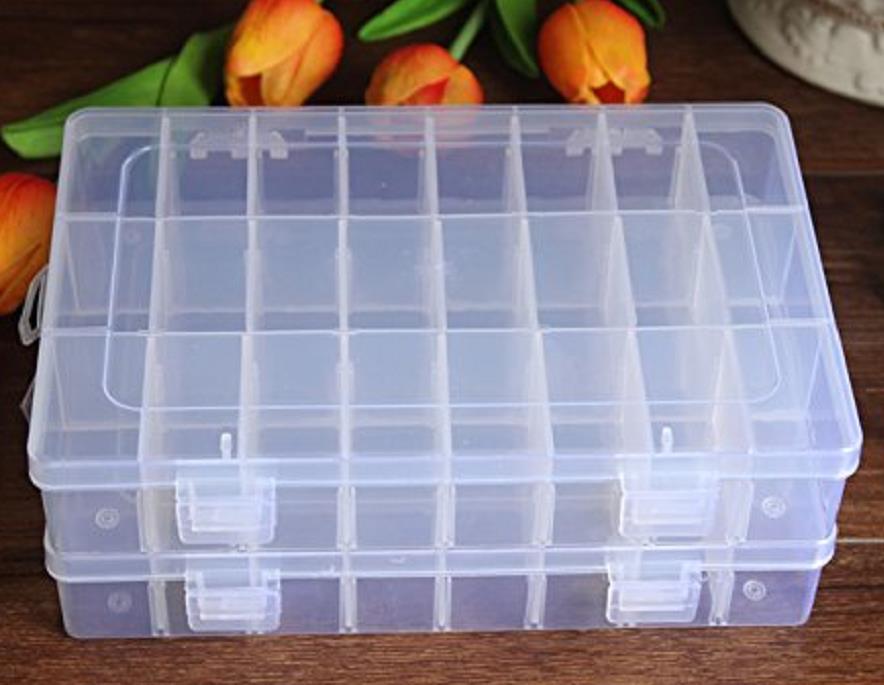 15/24/36 Grids Transparant Clear Plastic Doos Afneembare Kralen Sieraden Opbergtas Doos Gevallen Rhinestone Organizer Display Box: White 24 grids