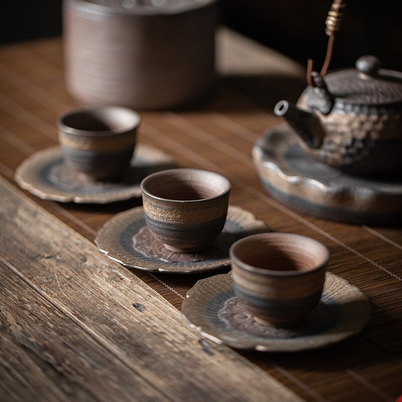 Chanshova chinese retro-stijl handgemaakte aardewerk kleine theekop schotel onderzetter theeservies accessoires theeservies china keramiek  h454