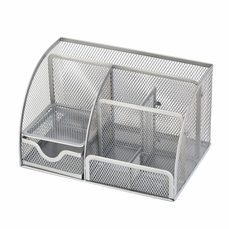 Metal Color Desk Organizer Combination Mesh Desktop Pencil Pen Badge Holder Storage Box Stationery Ruler Office School Supplies
