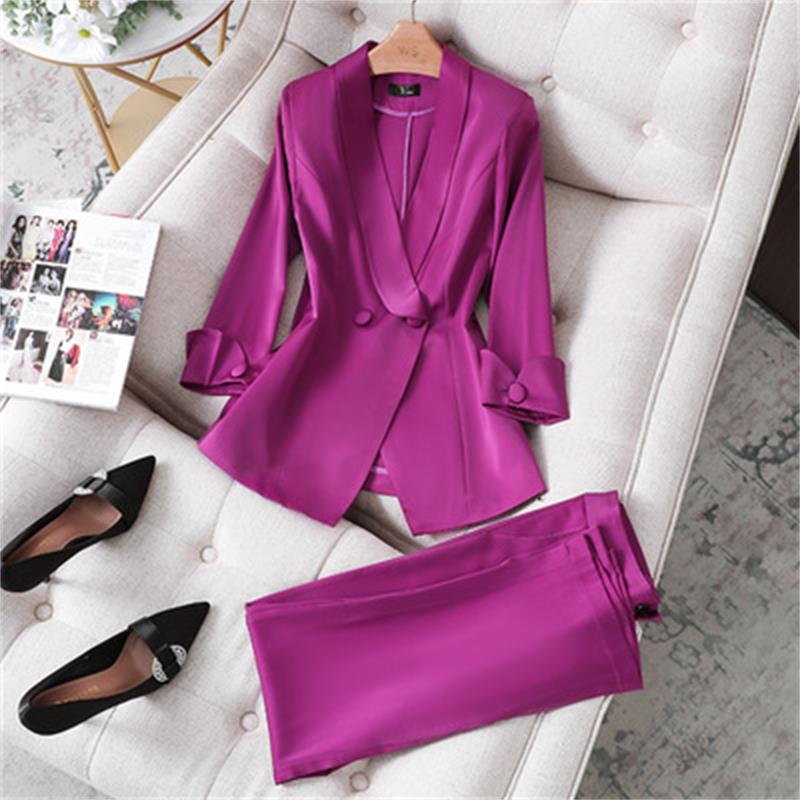 Zomer Herfst Vrouwen Broek Twee Stuk Pak Paars Blazer Jas En Broek Pak Kantoor Dragen Dames Suits Vrouwelijke sets Maat S-4XL: 1 / Xl