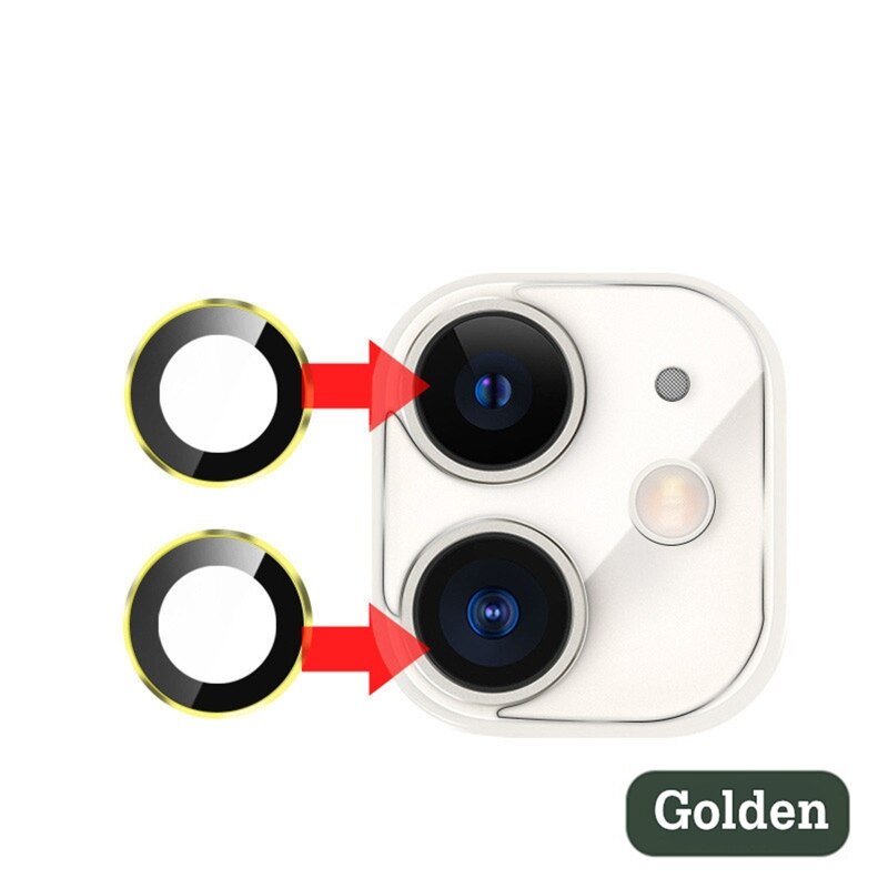 Câmera traseira protetor de tela de vidro + anel de lente de metal para-iphone 12/11 pro max câmera tela protctor para-iphone 12/11 caso: 4NB403243-GD-1