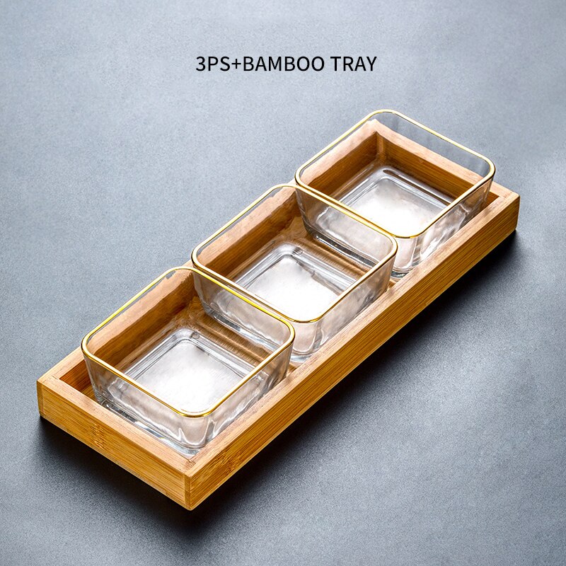 Modern Living Room Snack Bowl glass Double Layers Snack Storage Box Bowl Lazy Fruit Plate Bowl: 3PS-Bamboo tray