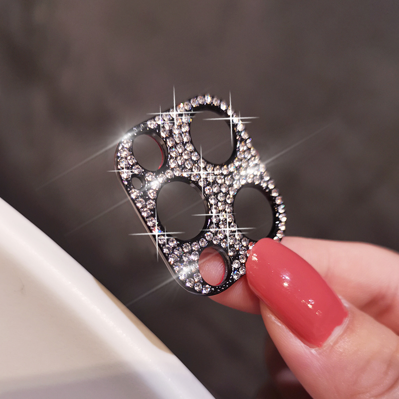 Glänzender Bling-Diamant-Kameraobjektivschutz für iPhone 15 13 12 Mini 11 14 Profi Max, Strass-Glitzer-Metall-Displayschutzfolie: Schwarz / bündeln10