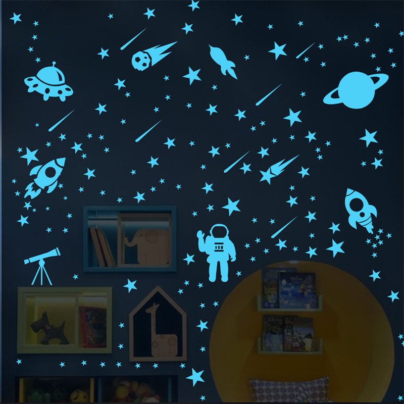 Glød i mørket stjerner til loft lysende rumskib wallstickers til børn drenge og piger værelse dekoration meteorer glødende