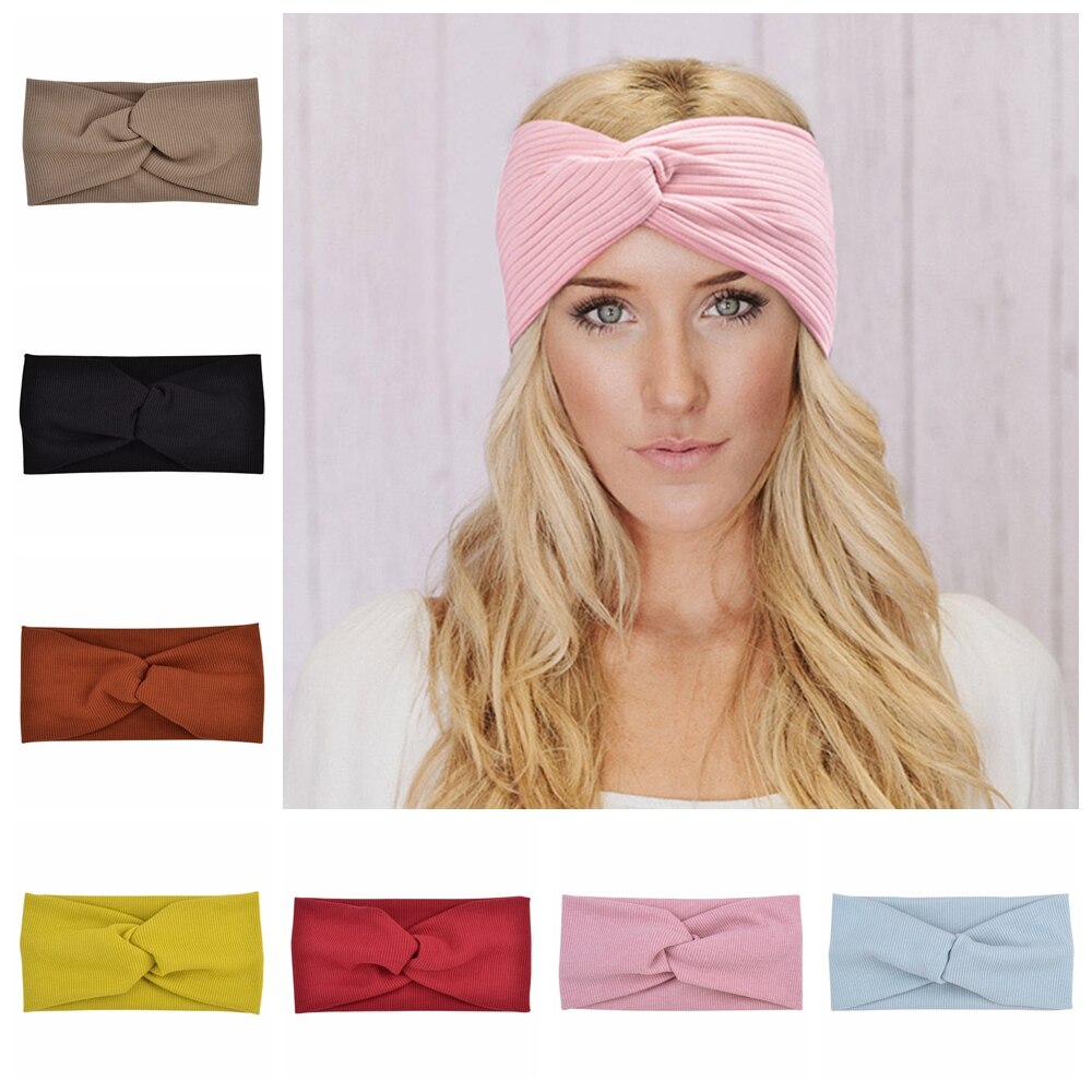 Bandeau Turban en coton pour femmes, couleur unie, bandeau à nœud pour filles, accessoires pour cheveux, bandeau élastique torsadé pour femmes