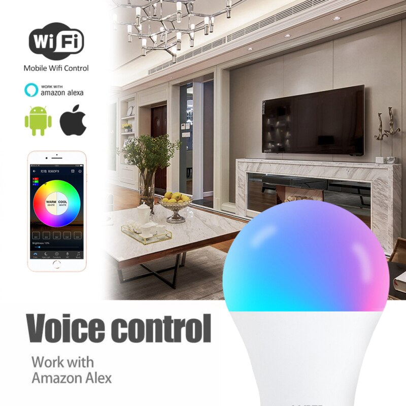 E27/B22 RGB+CCT Smart Bulb Wifi Remote App Control Light For Alexa Google Home Wake Up Smart Lamp Night Light Dimmable Color