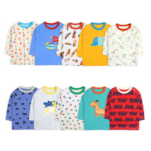 [2 pçs/lote cor aleatória] desenhos animados, impressão do bebê recém-nascido, algodão de manga comprida, camiseta do bebê, primavera, outono, fantasia 0-24 meses
