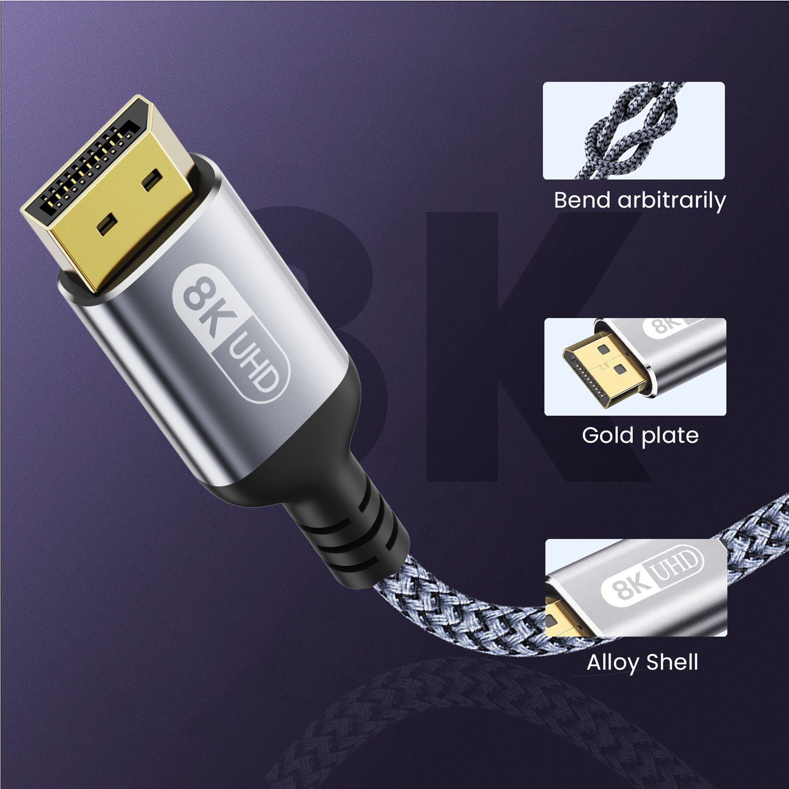 DisplayPort Cable 1.4 3m 10ft 8K DP Cable 6.6FT 8K@60Hz 4K@144Hz 2K@240Hz HBR3 Support 32.4Gbps HDCP 2.2 HDR10 FreeSync G-Sync