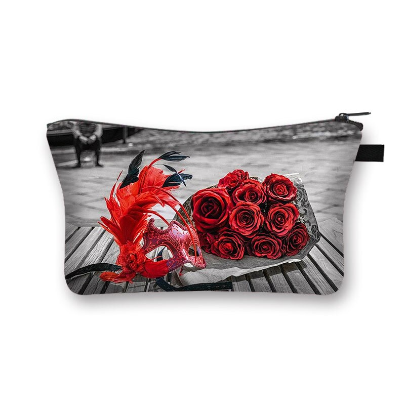 Czerwona i czarna seria kosmetyczka damskie szpilki wzór kosmetyczka o dużej pojemności torba na parasol Rose Make up Cases: shzbredrain15