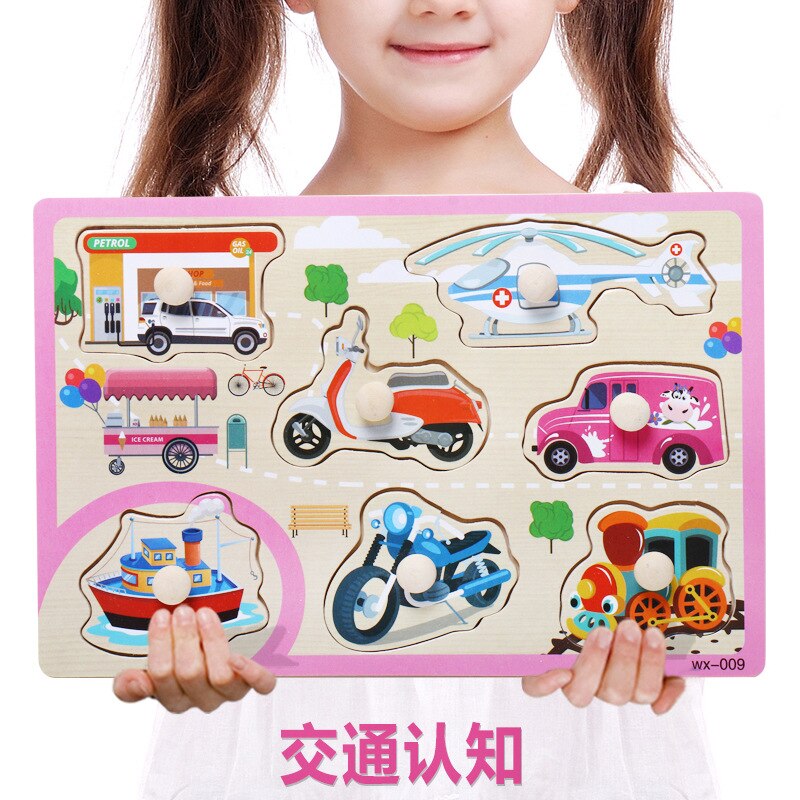 Wooden Puzzles Hand Grab Boards Toys Montessori Tangram Jigsaw Baby Educational Toys Cartoon Vehicle Animals Fruits 3D Puzzles: 3