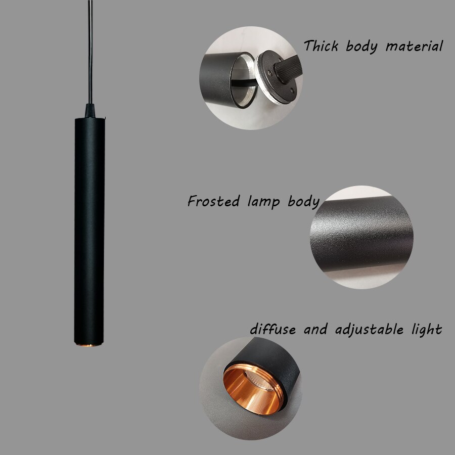 Ac90-265 led pendel lang rør lampe køkken spisestue butik bar disk dekoration cylinder rør hænge lys