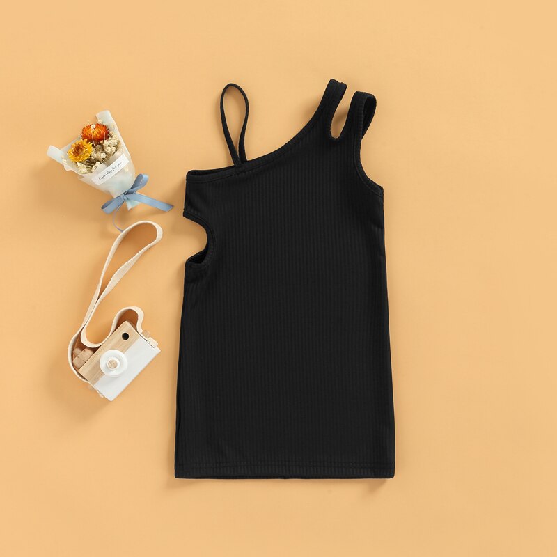 Vestito senza maniche per neonate infantili vestito Casual lavorato a maglia monospalla estivo vestito solido per bambini vestiti a costine vuote