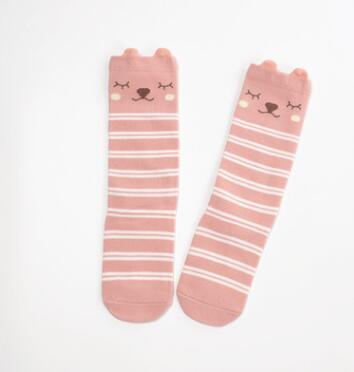 Meisjessokken kniehoge antislip babysokken van katoen jongenssokken met vossenprint kniehoge sokken meisjes beenwarmers: Roze kat / 0 to 2 jaar