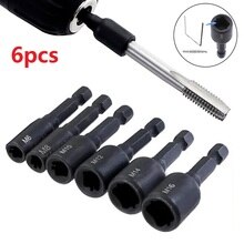 6pcs Tap Die Socket Adapter 1/4'' Hex Shank Square Driver M6 M8 M10 M12 M14 M16 Screw Tap Tapping Chuck For Power Drill