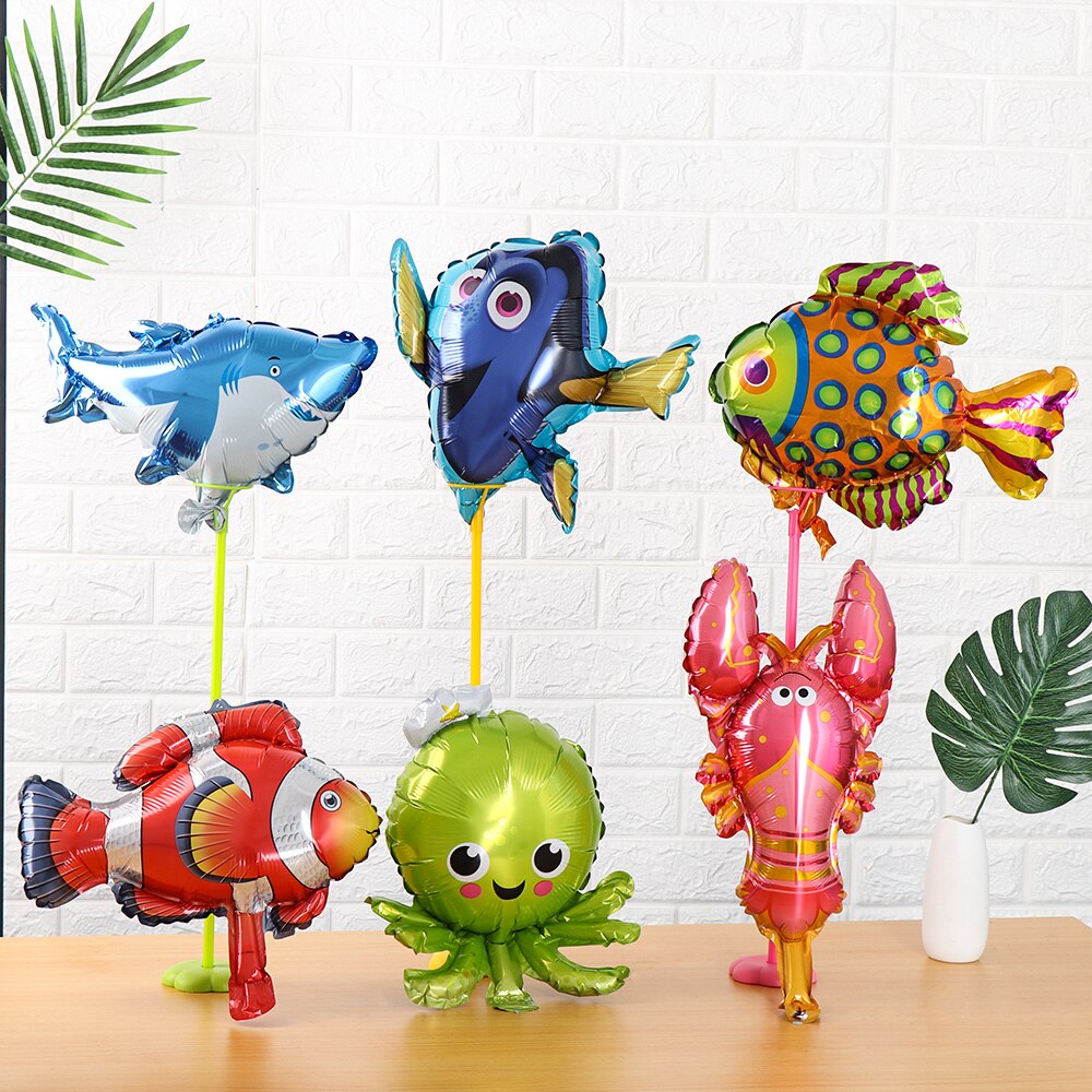 2 stk barnefest dusj mini blekksprut klovnefisk få øye på fisk kreps folie ballonger hav sjødyr vannlevende til baby bursdag dekor