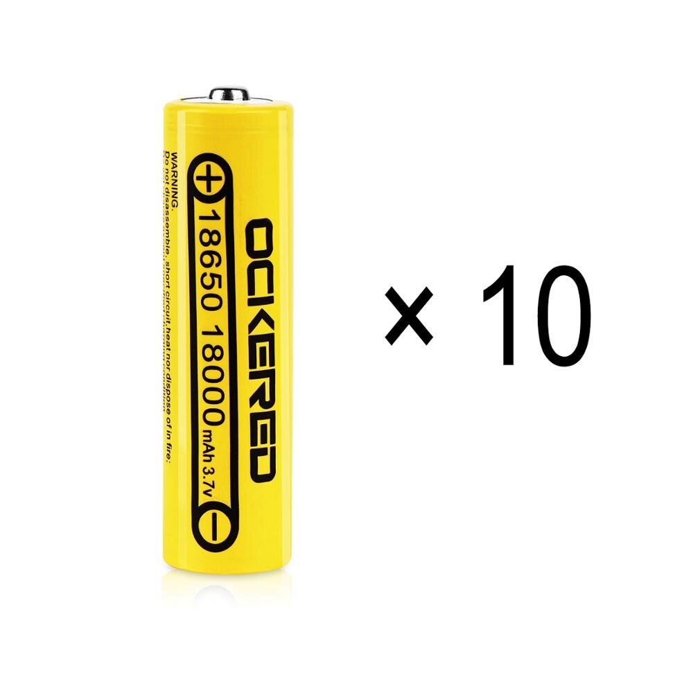 Ockered 18650 Battery 3.7V 18000mAh Lithium Rechargeable Battery For Flashlight PCB Battery with Free 18650 USB Battery Charger: 10PCS