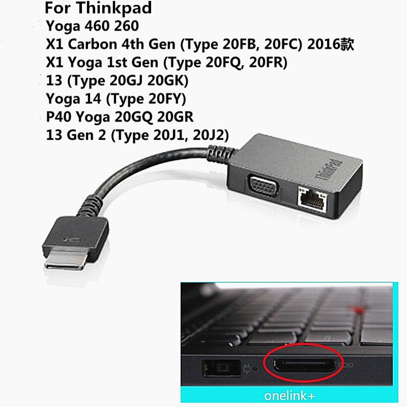 Lenovo ThinkPad OneLink + robić adaptera VGA/RJ45 (czarny) nowy IBM ThinkPad 13/rodzaj 2, joga 260, joga 460 X1 joga 1st, joga 14