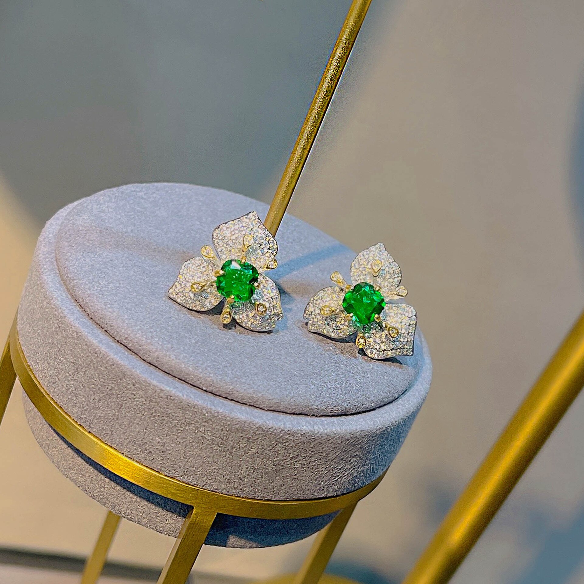 2022 Trendy Silver Color Jewelry Sets Flower Petal Crystal Stud Earrings Ring Popular Birthday