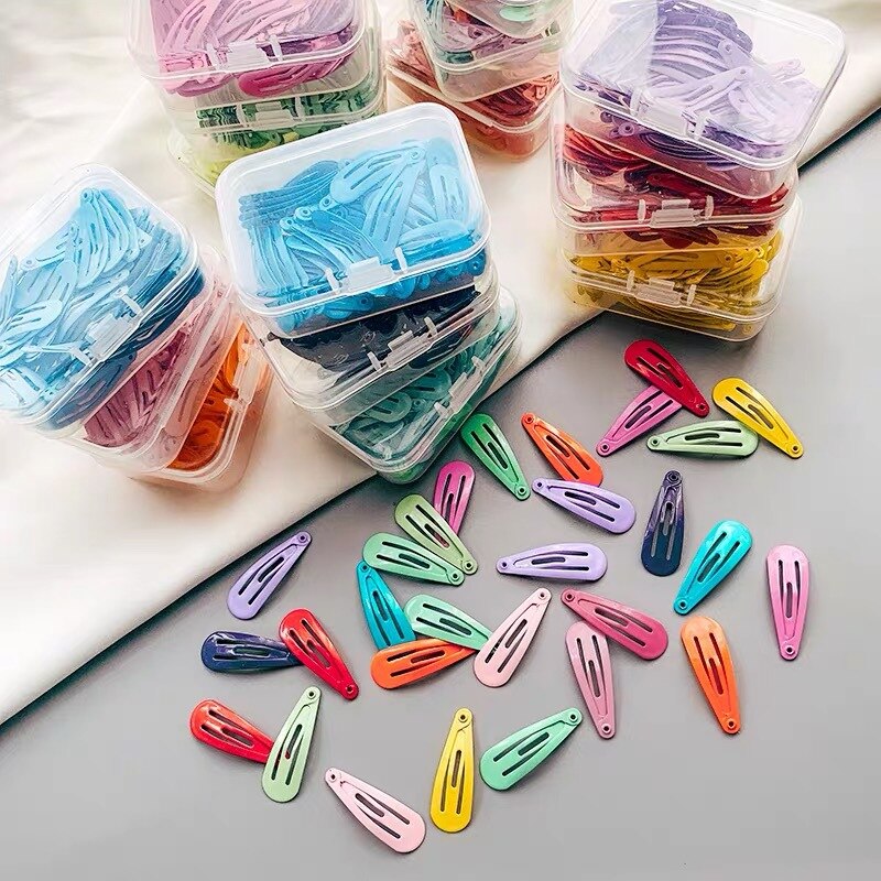 50 pçs/caixa 3cm spray liga drop-shaped crianças grampos de cabelo doce cor bonito meninas acessórios de cabelo bebês barrettes headbands
