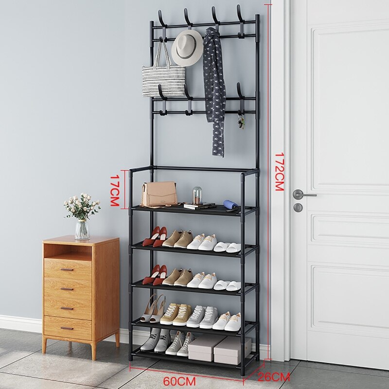 Multi-laye Coat Rack Shoe Cabinets Floor Hanger Storage Wardrobe Clothing Drying Racks Shoe Rack Furniture Purse Stand Hat Rack: Black 60cm 5 floors