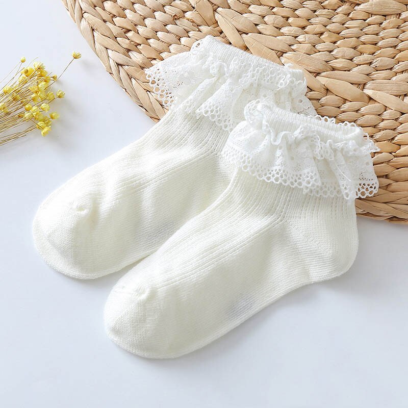 Sunmer Cute Baby Socks Breathable Baby Girl Socks Princess Lace Baby Socks Soft Cotton New Born Toddler Socks Sokken: White / 12-24M