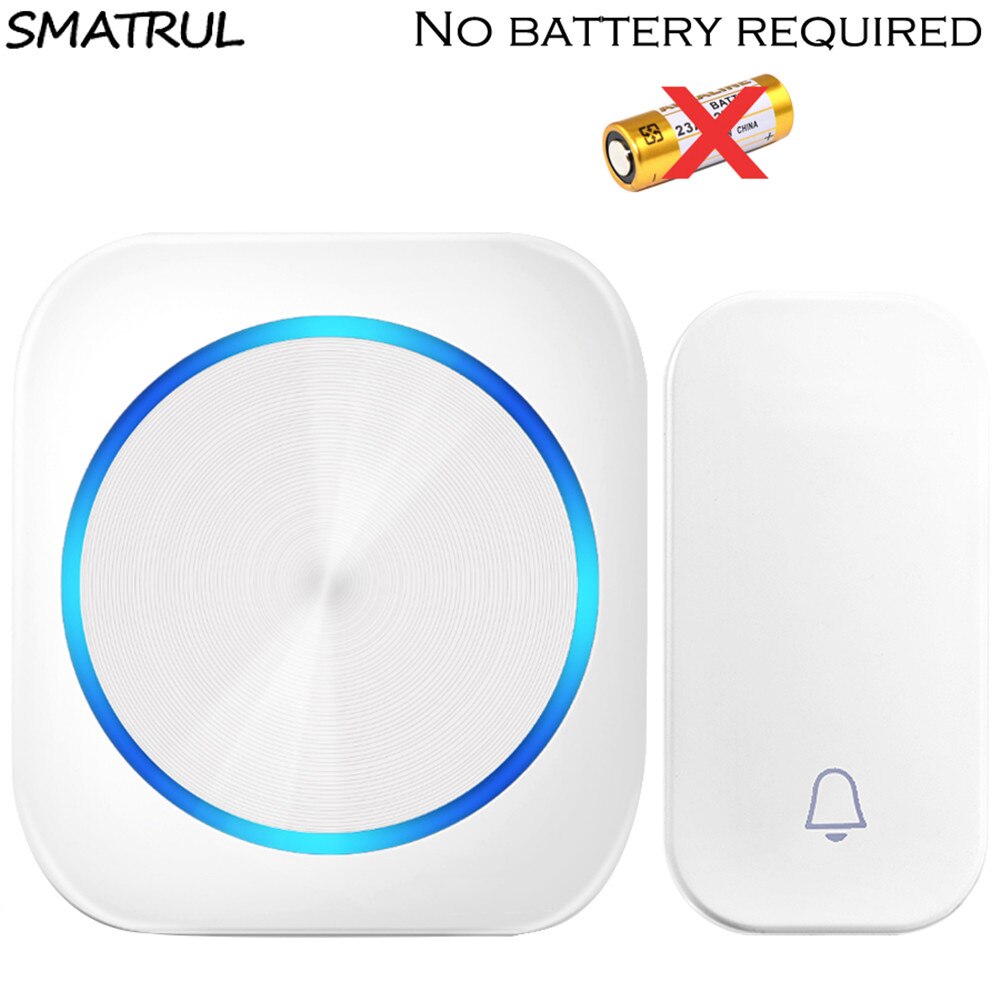 SMATRUL self powered Waterproof Wireless DoorBell Cordless Door Bell ring night light no battery EU plug home button Receiver: white EU 1X1