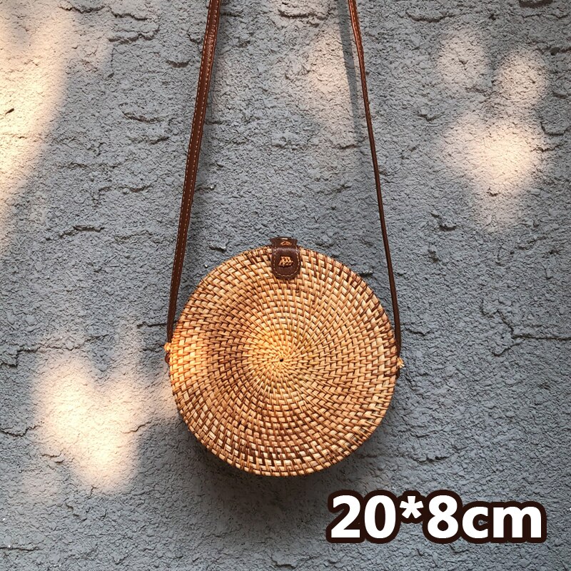 Stroh Strand Tasche Handarbeit Gewebt Runde Rattan Tasche Mit flechten aufbringen Frauen Sommer Bali Böhmen Schulter Tasche Handtaschen: Braun