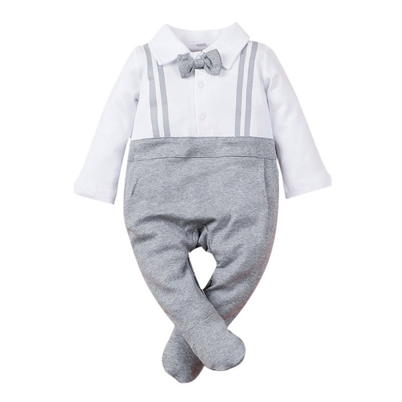 Winter Spring Infant Baby Bodysuit Boys Long Sleeve Patchwork Jumpsuit Kids Gentleman Style Footies Outfits
