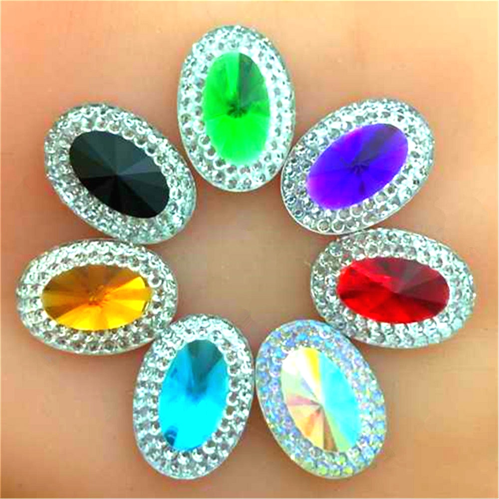 40 pcs 13*18mm Oval Resin Rhinestones Crystal Flat terug Sieraden Decoratie