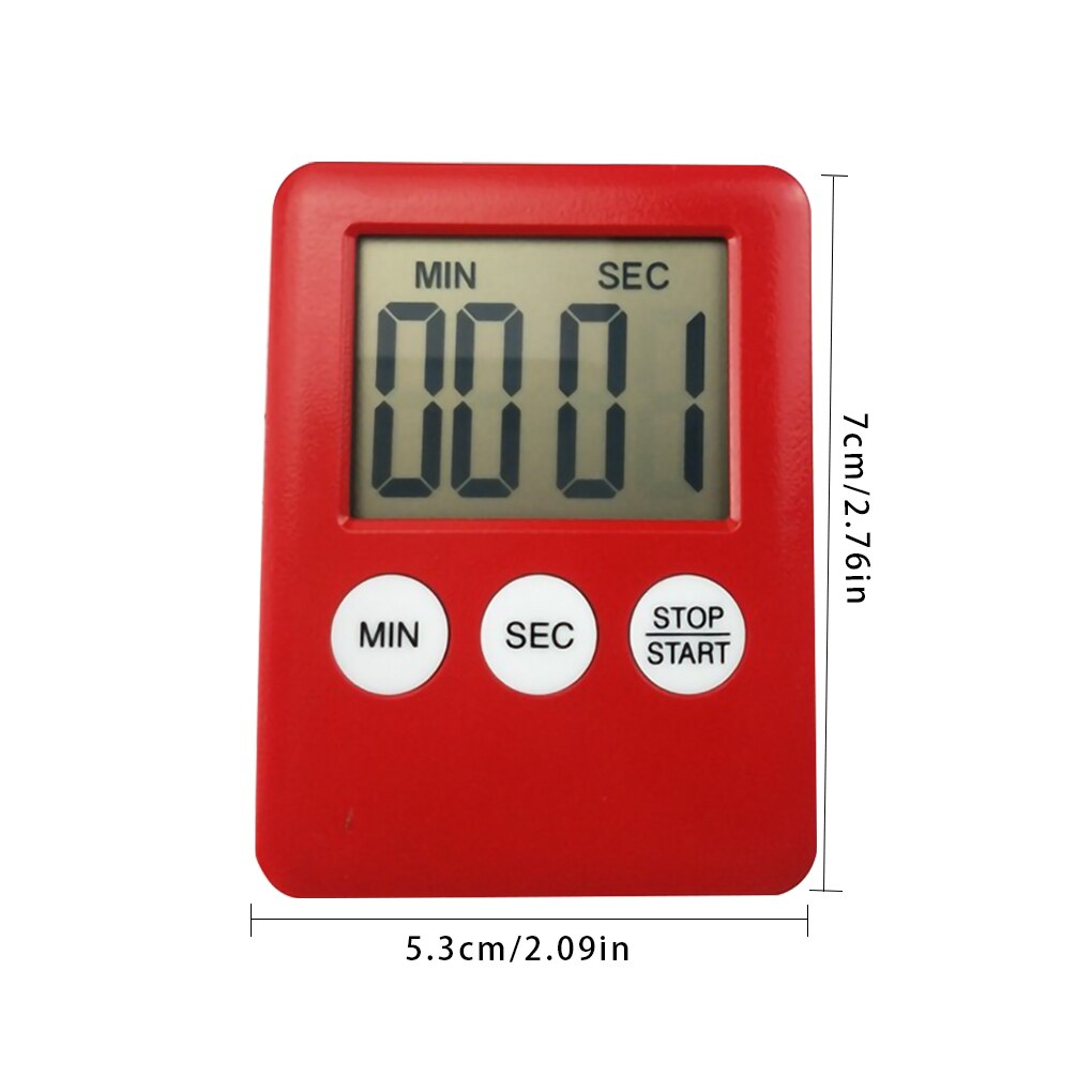 Digital Cooking Timer LCD Display Baking Countdown Alarm Button Operation Kitchen Timer, Silver: Red