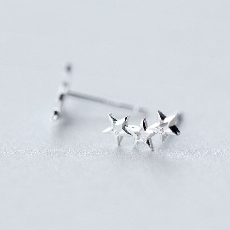 tINNY) (sMALL Lady's 3 Stars Stud Earrings - 925 Sterling Silver -Open 3 Stars Paw Climber cuff stud Earrings " GTLE402