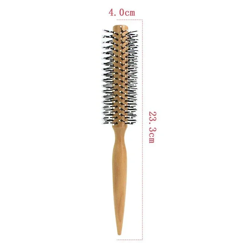 Mini cepillo redondo de nailon para hombres, peine para peinar el cabello rizado, peine rodante, cepillo redondo para cabello fino o corto con mango de madera: Amarillo